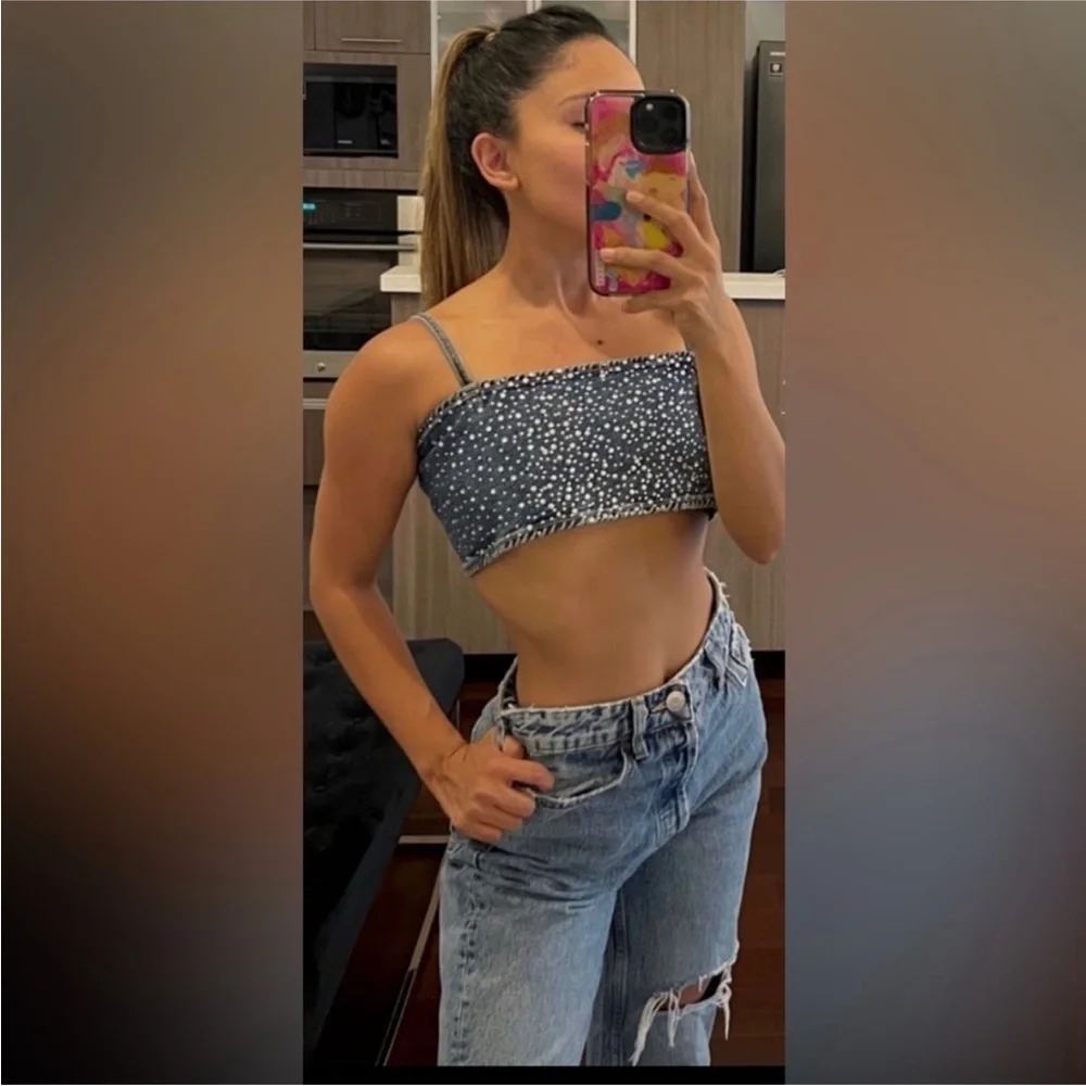 ZARA Rhinestone denim crop top 0653/273 - Picture 7 of 16